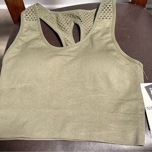 Nine West Khaki Racerback Sports Bra